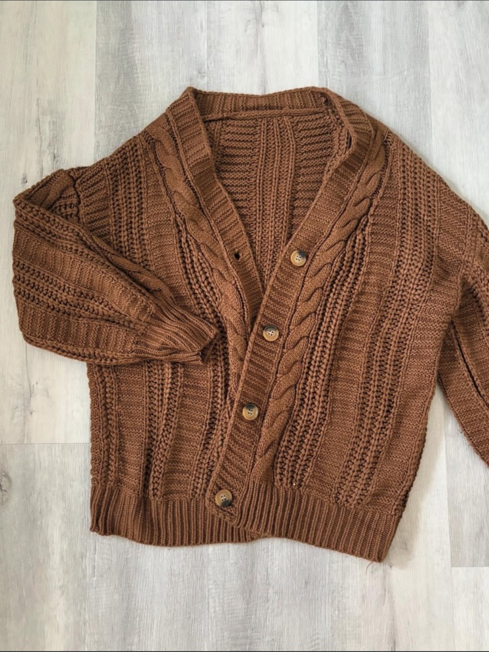 Brown Cable Knit Button-Front Women's Sweater Cardigan